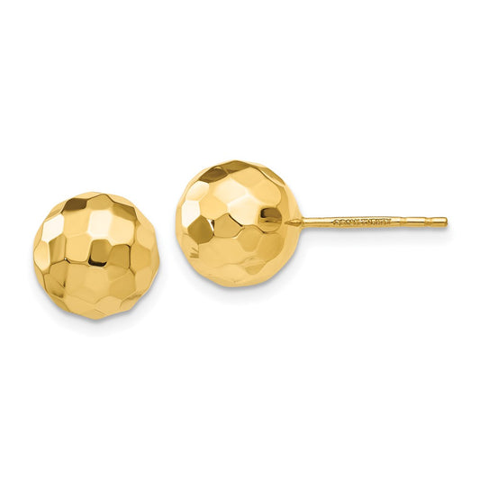 14K Yellow Gold Polished and Diamond-cut 9.5MM Ball Post Earrings