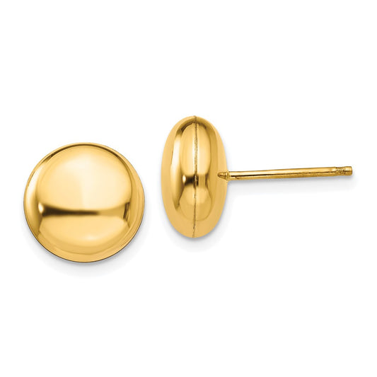 14K Yellow Gold Polished 10.5mm Button Post Earrings