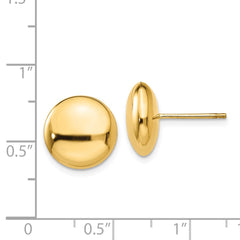 14K Yellow Gold Polished 12mm Button Post Earrings