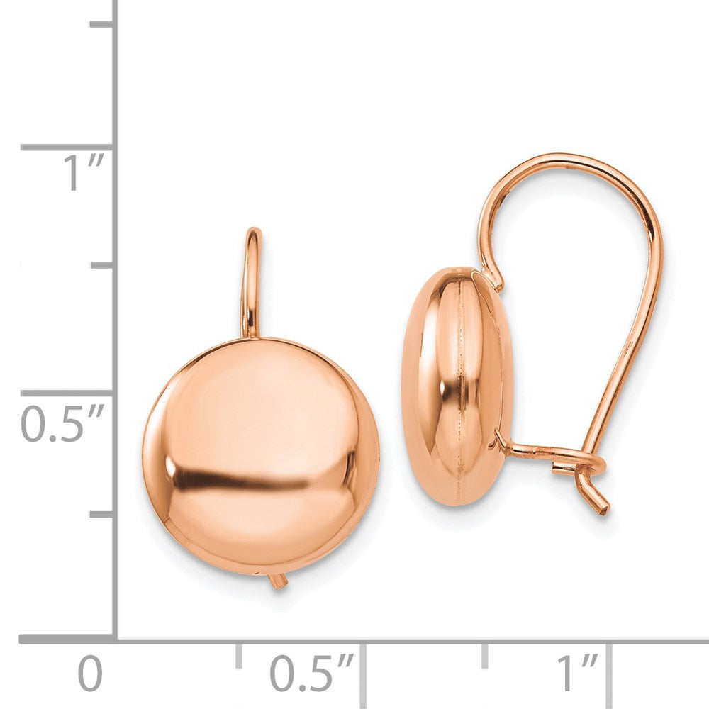 14K Rose Gold Polished 12mm Button Kidney Wire Earrings