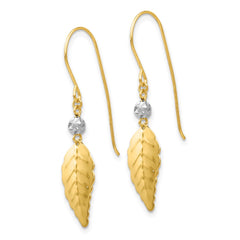 14K Two-Tone Gold Stamped Leaf Shepherd Hook Earrings