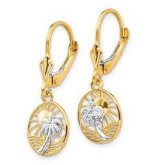 14K Two-Tone Gold Palm Tree Leverback Earrings