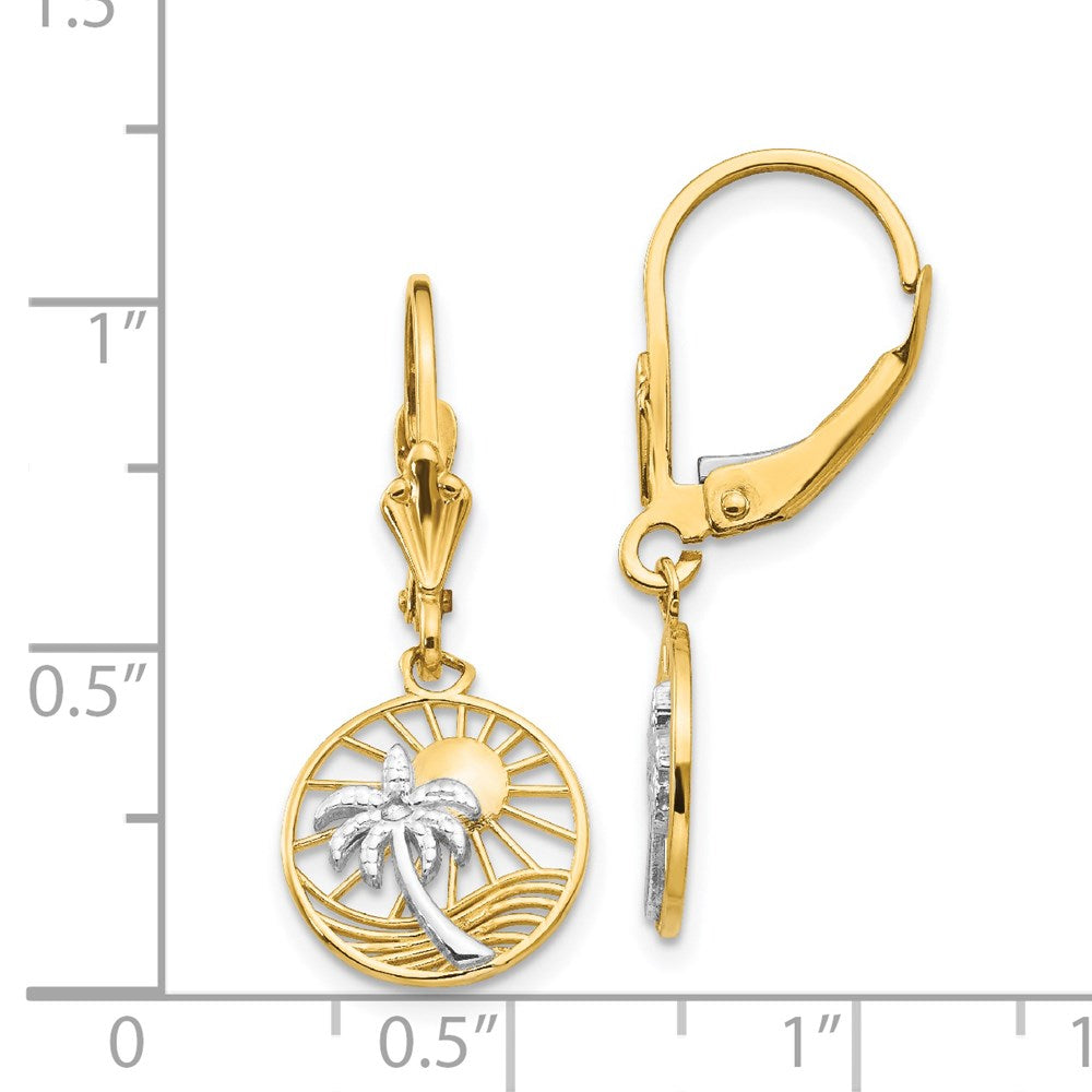 14K Two-Tone Gold Palm Tree Leverback Earrings