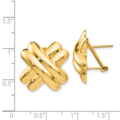 14K Yellow Gold Polished X Omega Back Post Earrings