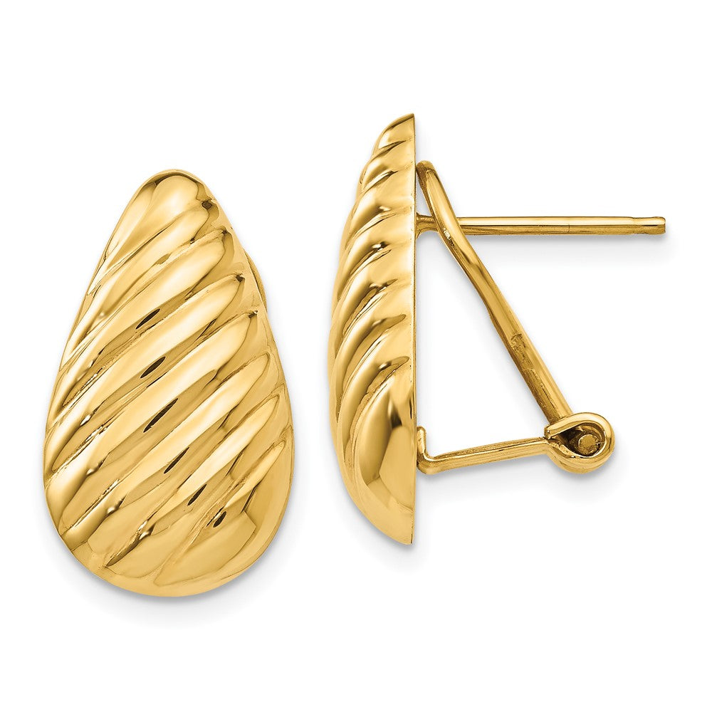 14K Yellow Gold Polished Diagonal Teardrop Omega Back Post Earrings