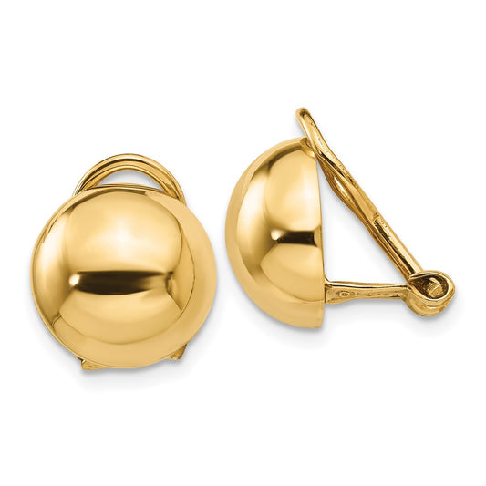 14K Yellow Gold Non-pierced Half Ball Omega Back Earrings