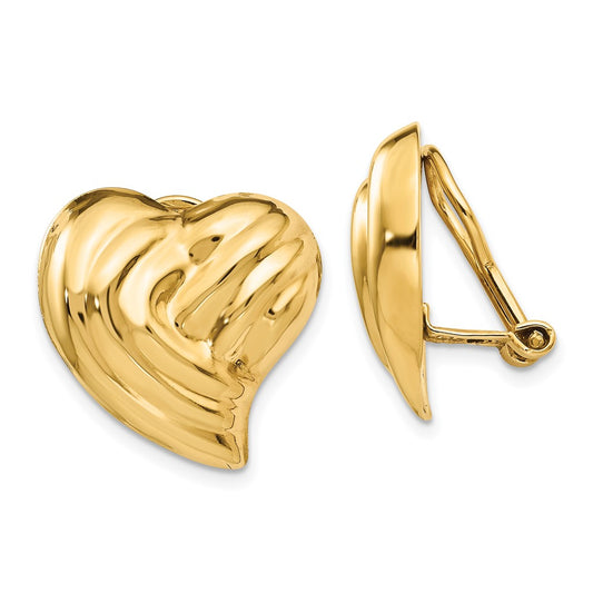 14K Yellow Gold Non-pierced Heart Earrings