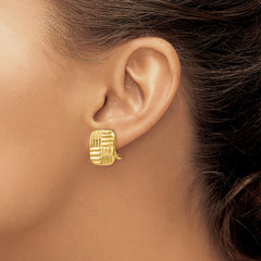 14K Yellow Gold Non-pierced Basket weave Earrings