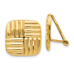 14K Yellow Gold Non-pierced Basket weave Earrings