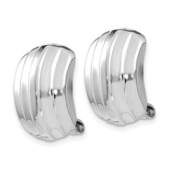 14K White Gold Polished Ribbed Non-pierced Omega Back Earrings
