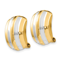 14K Two-Tone Gold Ribbed Non-pierced Omega Back Earrings