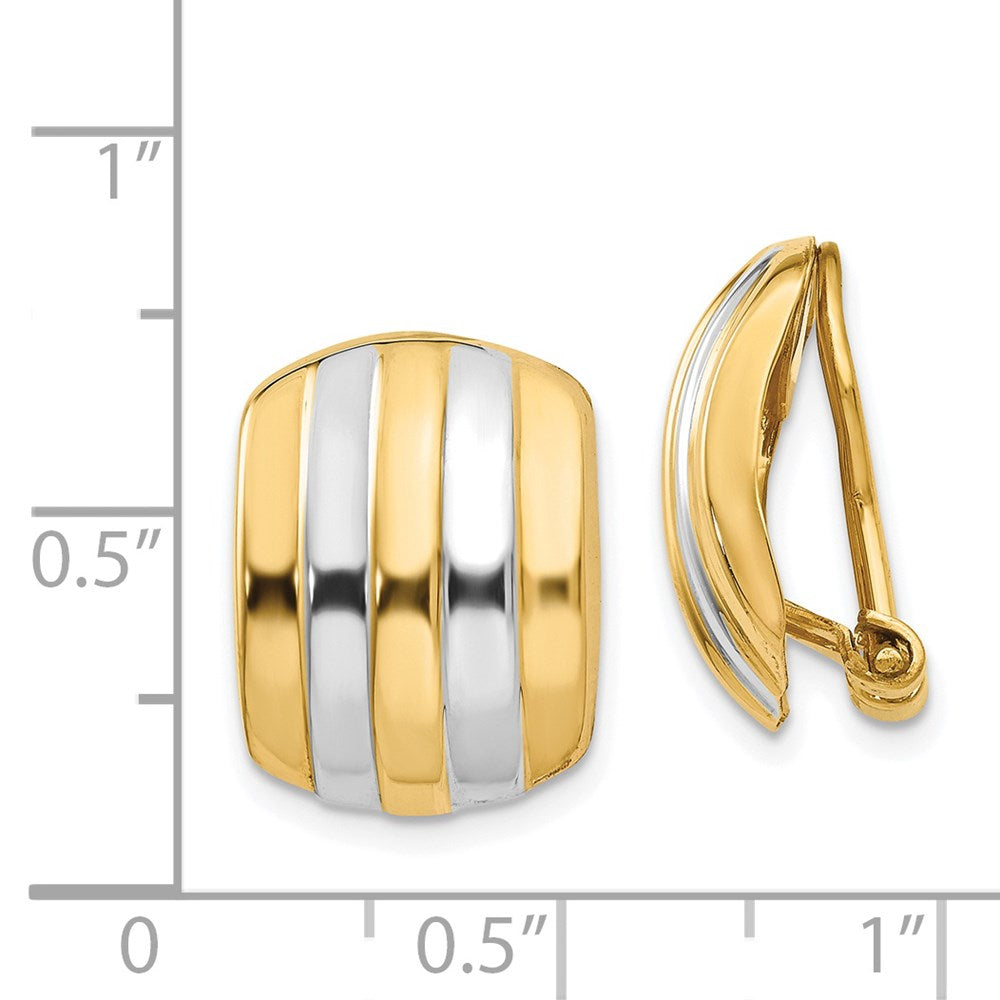 14K Two-Tone Gold Ribbed Non-pierced Omega Back Earrings