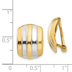 14K Two-Tone Gold Ribbed Non-pierced Omega Back Earrings