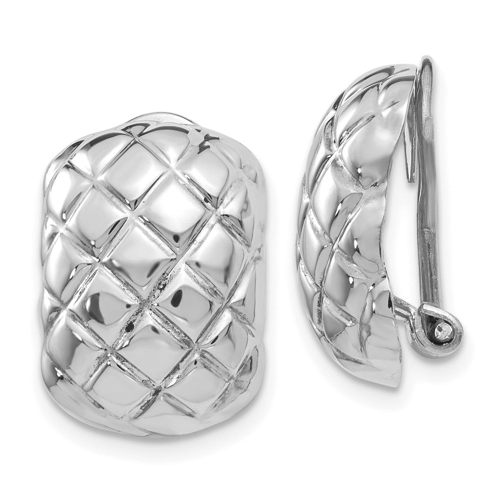 14K White Gold Polished Quilted Non-pierced Omega Back Earrings