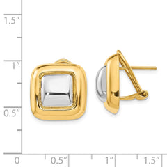 14K Two-Tone Gold Polished Square Omega Back Post Earrings