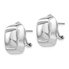 14K White Gold Polished Square Button Omega Back Post Earrings