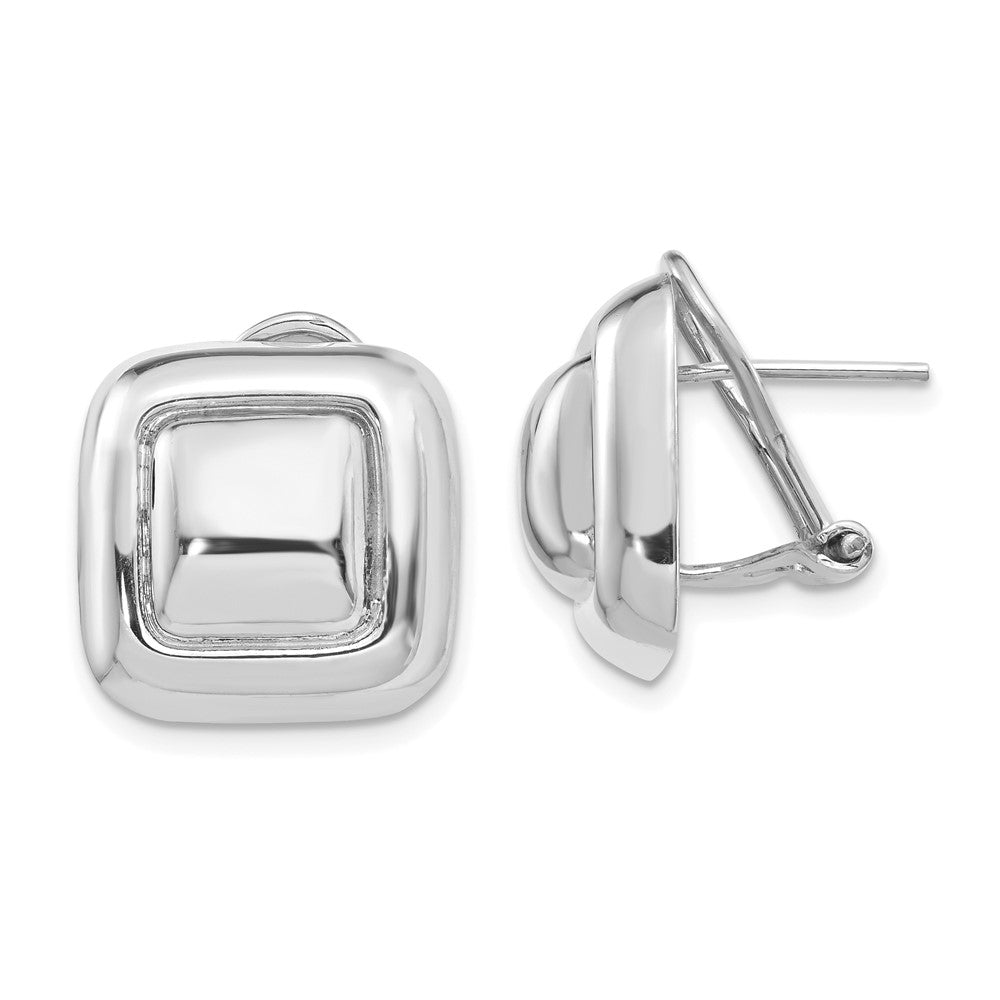 14K White Gold Polished Square Button Omega Back Post Earrings