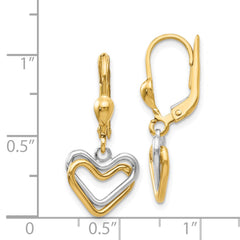 14K Two-Tone Gold Heart Leverback Dangle Earrings