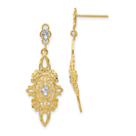 14K Two-Tone Gold Diamond-cut Filigree Earrings