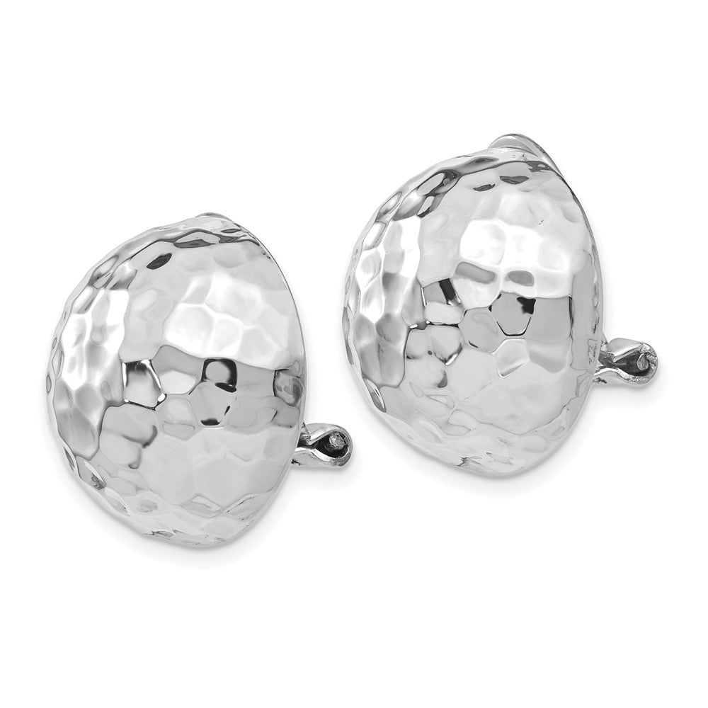 14K White Gold 18mm Hammered Non-pierced Earrings