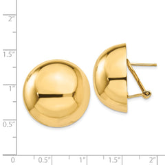 14K Yellow Gold Omega Clip 24mm Half Ball Earrings