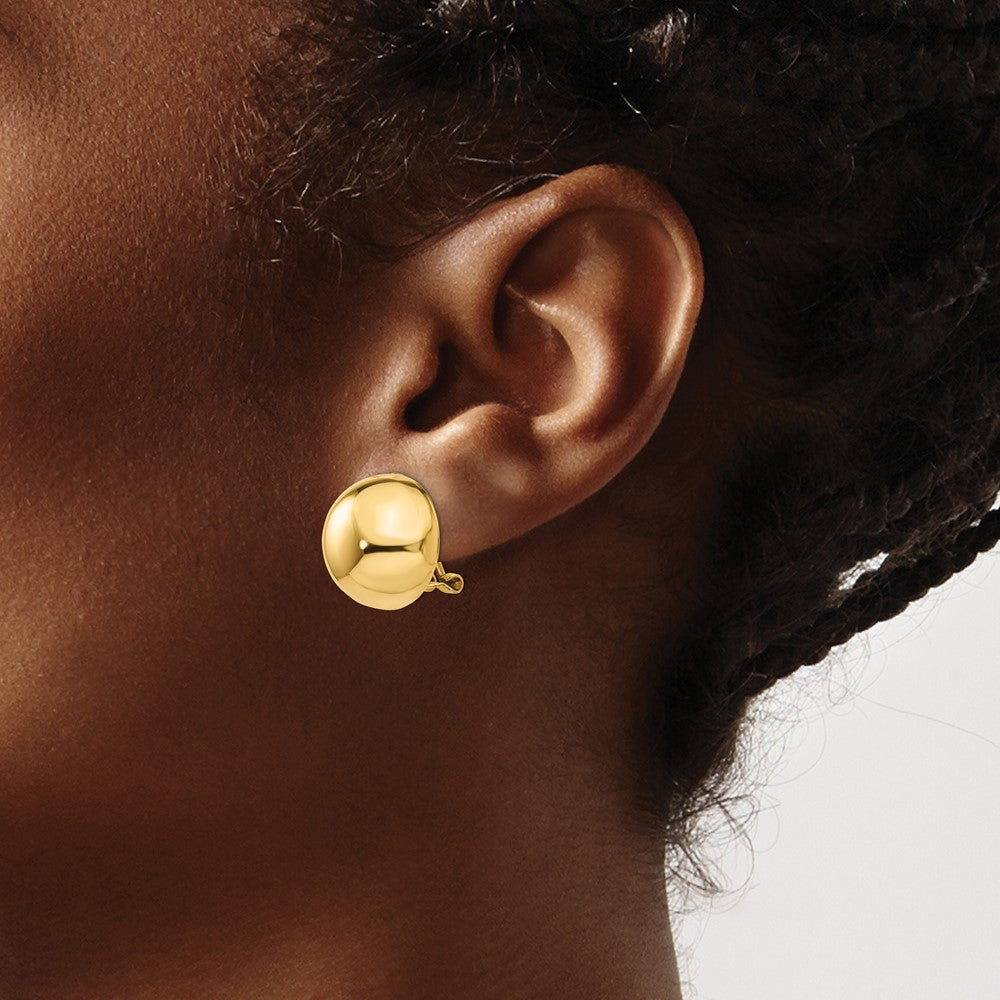 14K Yellow Gold Omega Clip 16mm Half Ball Earrings