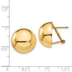 14K Yellow Gold Omega Clip 16mm Half Ball Earrings