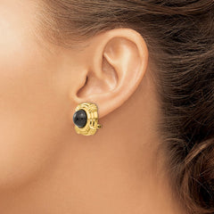 14K Yellow Gold Omega Clip Onyx Non-pierced Earrings