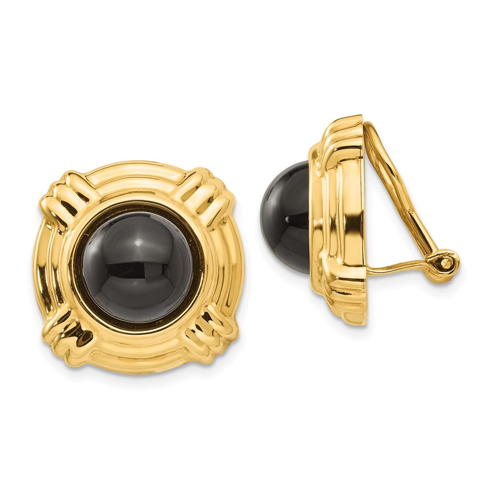 14K Yellow Gold Omega Clip Onyx Non-pierced Earrings