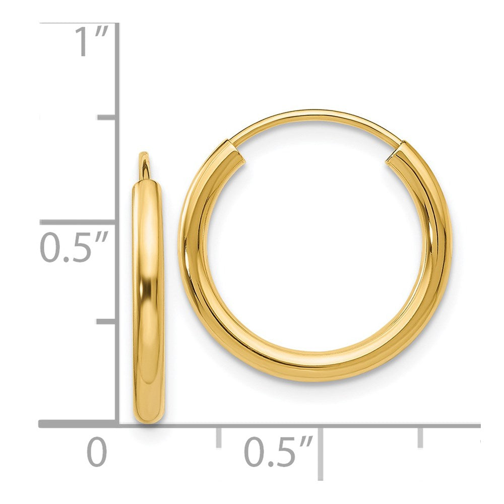 14K Yellow Gold Polished Round Endless 2mm Hoop Earrings