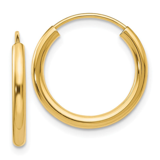 14K Yellow Gold Polished Round Endless 2mm Hoop Earrings