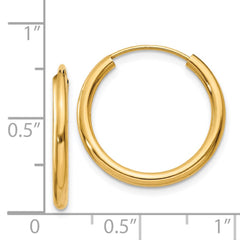 14K Yellow Gold Polished Round Endless 2mm Hoop Earrings