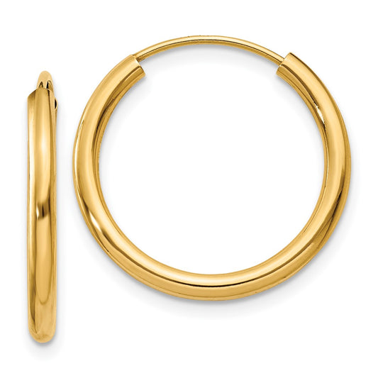 14K Yellow Gold Polished Round Endless 2mm Hoop Earrings
