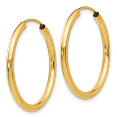 14K Yellow Gold Polished Round Endless 2mm Hoop Earrings