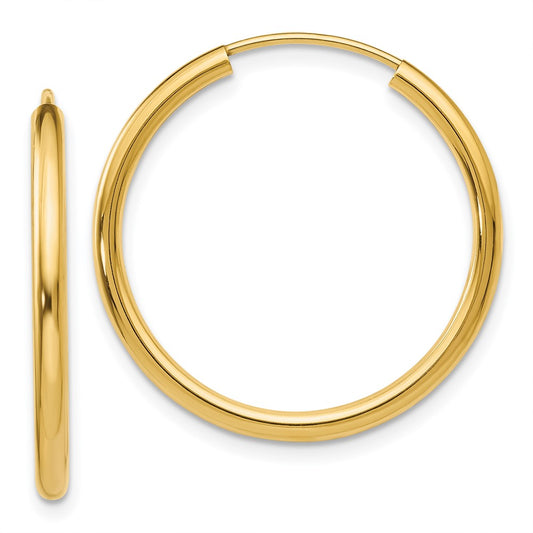 14K Yellow Gold Polished Round Endless 2mm Hoop Earrings