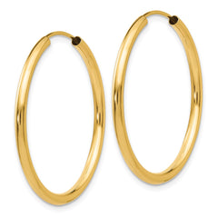 14K Yellow Gold Polished Round Endless 2mm Hoop Earrings