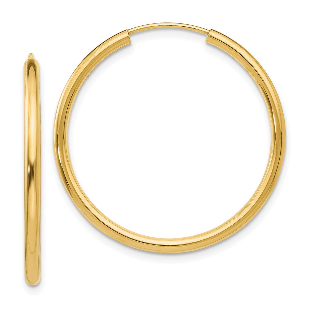 14K Yellow Gold Polished Round Endless 2mm Hoop Earrings