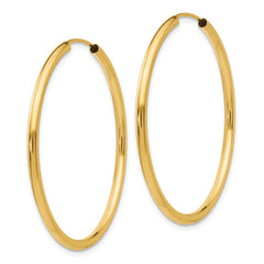 14K Yellow Gold Polished Round Endless 2mm Hoop Earrings