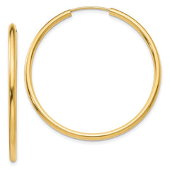 14K Yellow Gold Polished Round Endless 2mm Hoop Earrings
