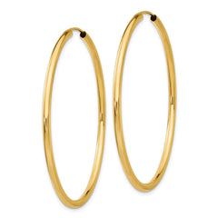14K Yellow Gold Polished Round Endless 2mm Hoop Earrings