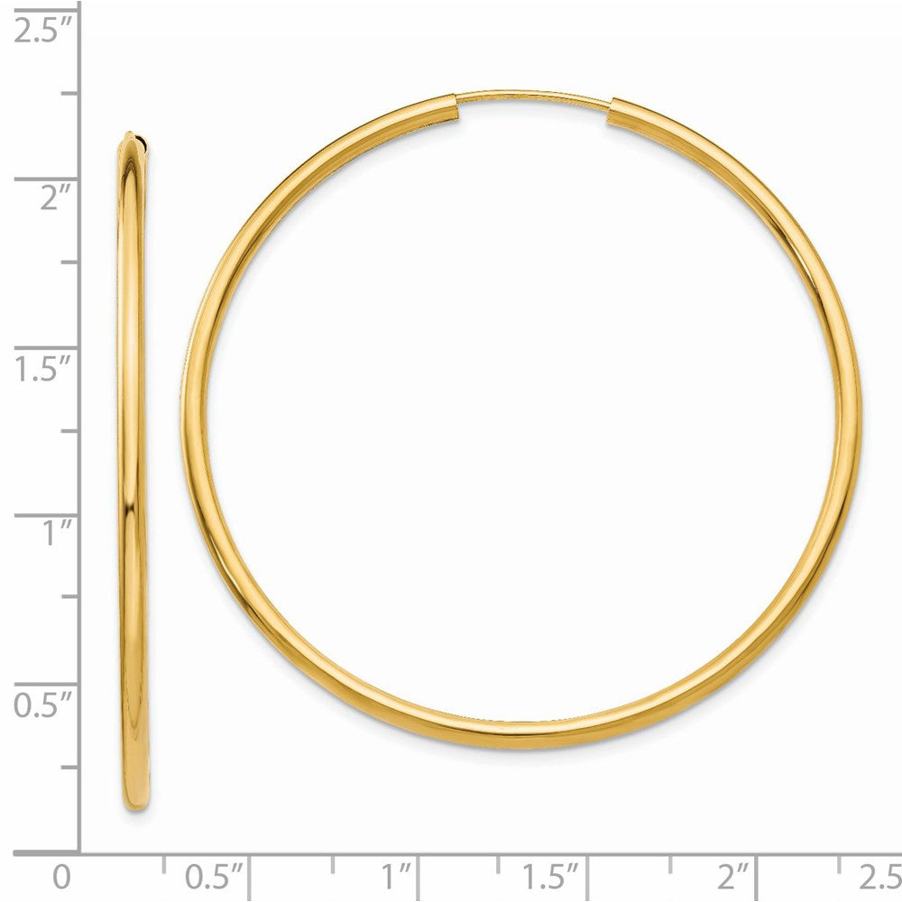14K Yellow Gold Polished Round Endless 2mm Hoop Earrings