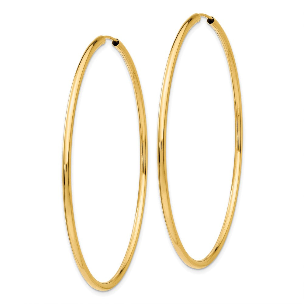 14K Yellow Gold Polished Round Endless 2mm Hoop Earrings