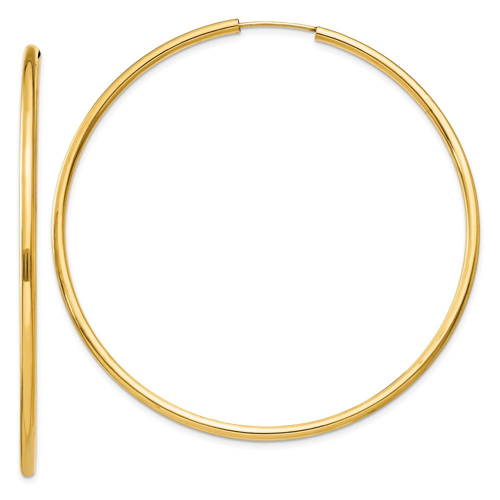 14K Yellow Gold Polished Round Endless 2mm Hoop Earrings