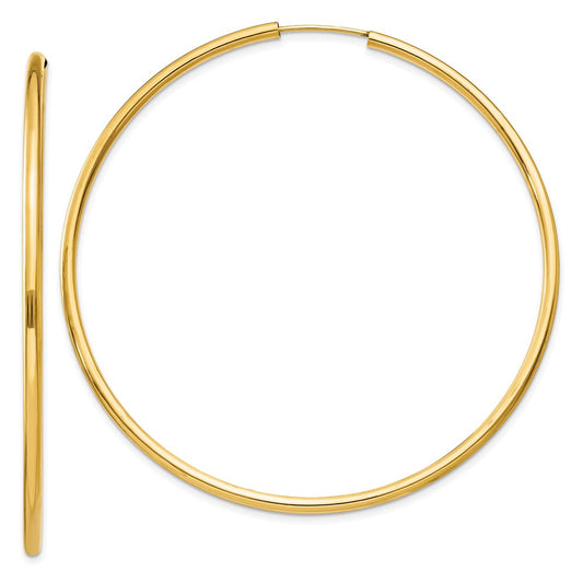 14K Yellow Gold Polished Round Endless 2mm Hoop Earrings