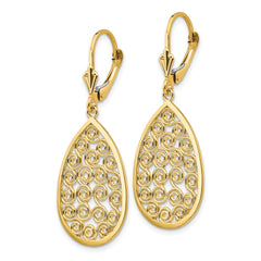 14K Yellow Gold Teardrop Filigree Dangle Leverback Earrings
