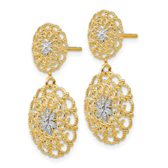 14K Two-Tone Gold Diamond-cut Filigree Medallion Drop Post Earrings