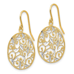 14K Two-Tone Gold Diamond-cut Filigree Circle Wire Earrings