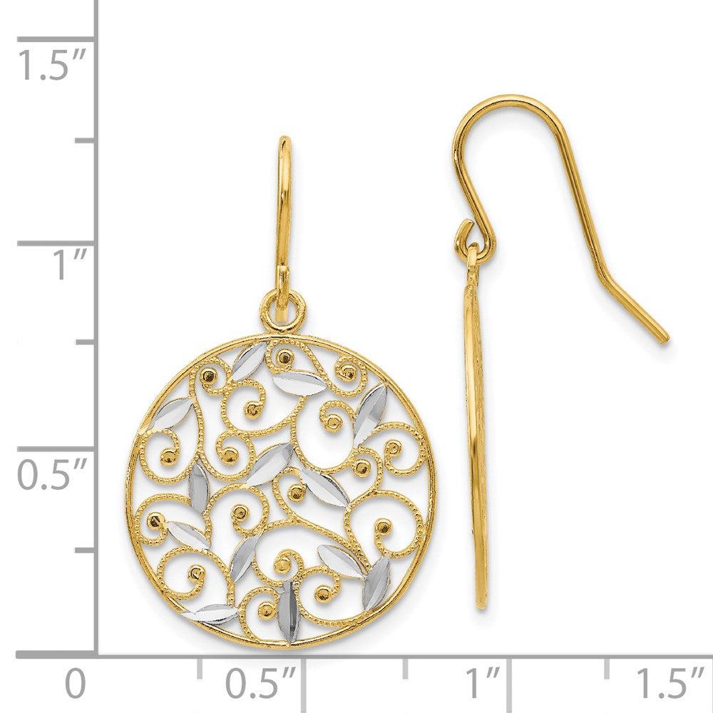 14K Two-Tone Gold Diamond-cut Filigree Circle Wire Earrings