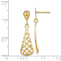 14K Yellow Gold Diamond-cut Inverted Fan Dangle Post Earrings