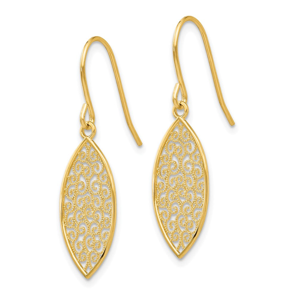 14K Yellow Gold Fancy Filigree Teardrop Dangle Earrings